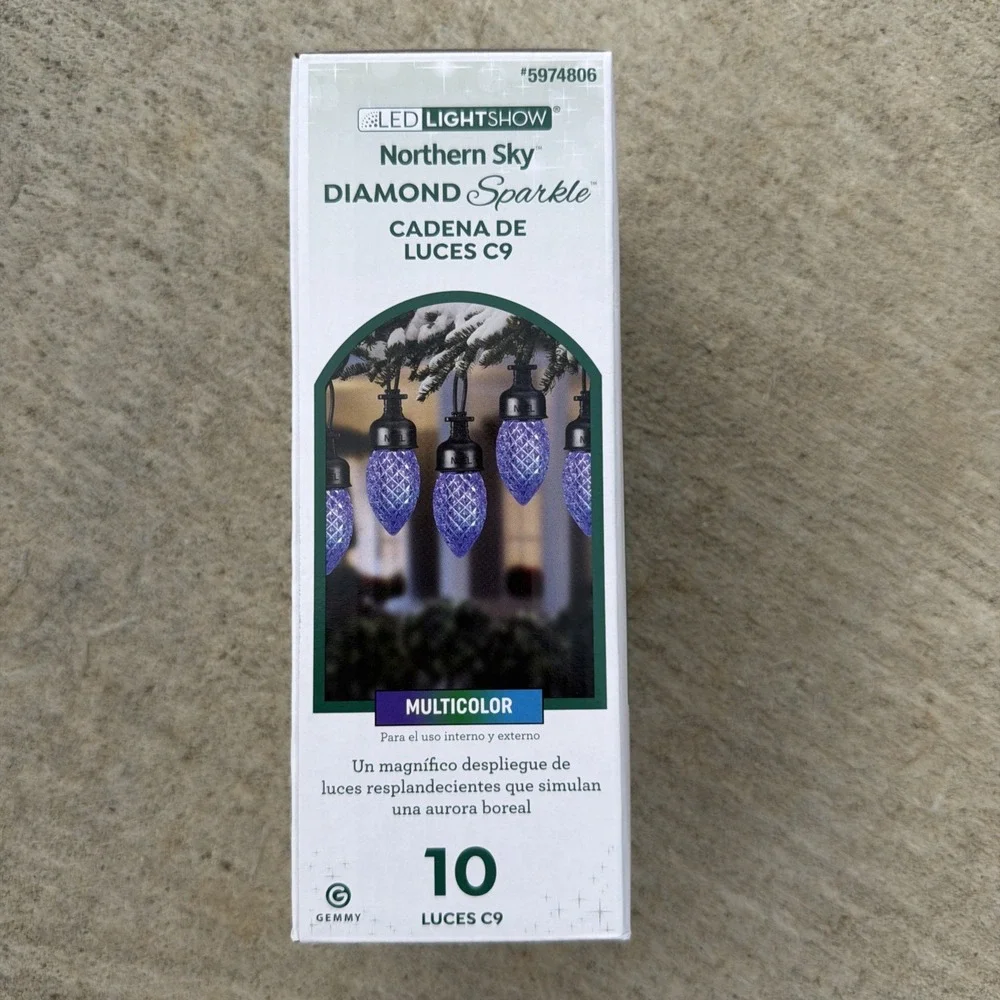 Gemmy Northern Sky Diamond Sparkle Multicolor LED String Light 10 x C9 - 10.5 Ft